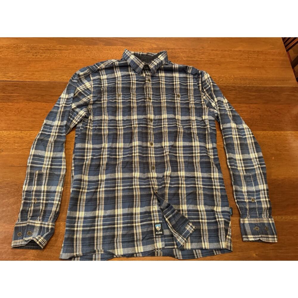 Medium Kuhl Cotton Blue Plaid Long Sleeve Button Up Shirt - Picture 2 of 10